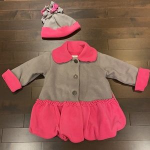 Corky girls fleece pink and gray bubble hem coat w/matching hat sz 6